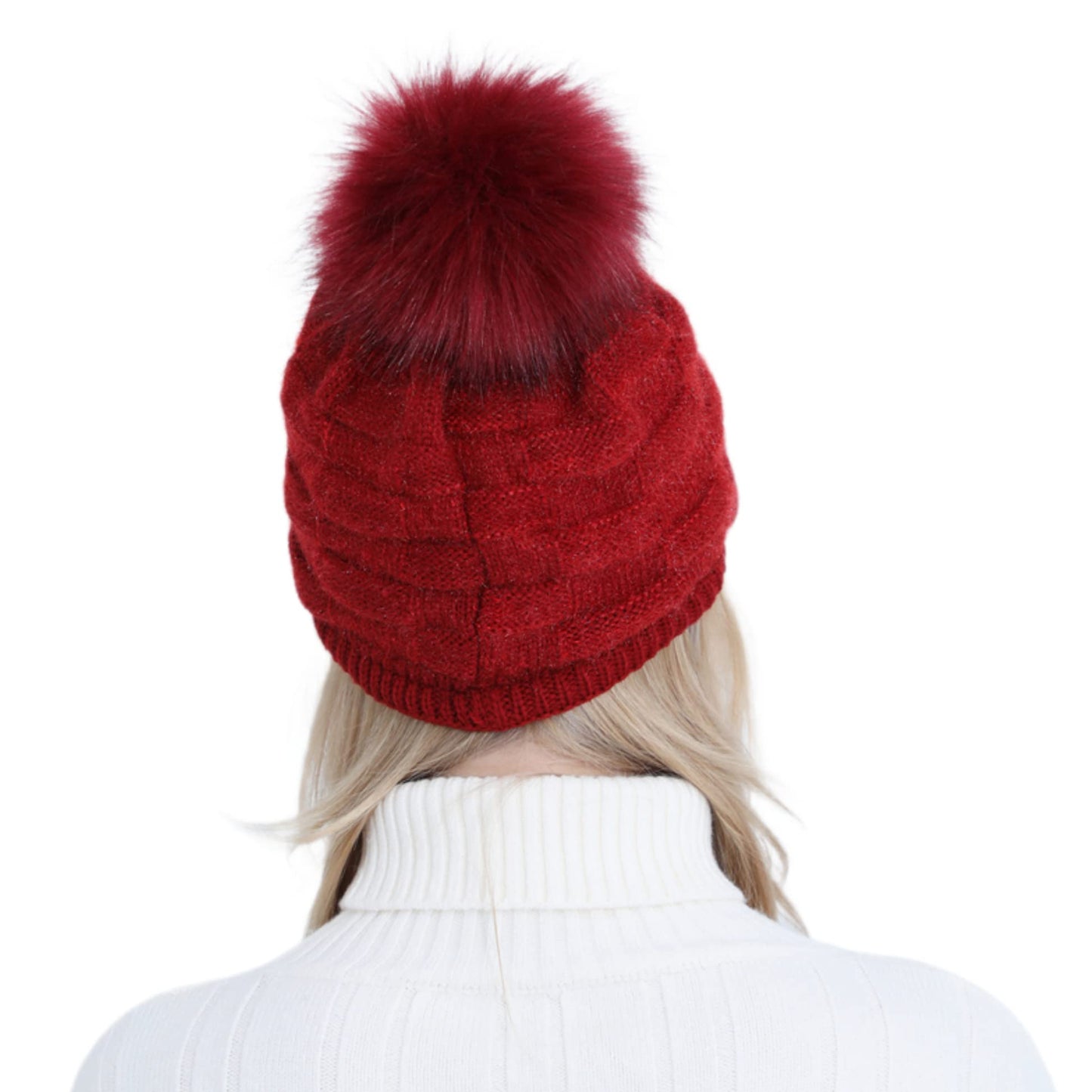 Caviotess Winter Women Girls Knitted Hats Warm Knit Snow Ski Visor Beanie Skull Cap with Faux Fur Pom Pom Ball
