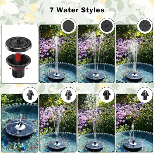 Solar Fountain Glass White Flower, 3.5W Bird Bath Fountains Solar Power No Battery with 4 Fixed Rods & 7 Nozzles, Solar Fountain Pump for Bird Bath, Garden, Outdoor, Pond, Pool,Hummingbird
