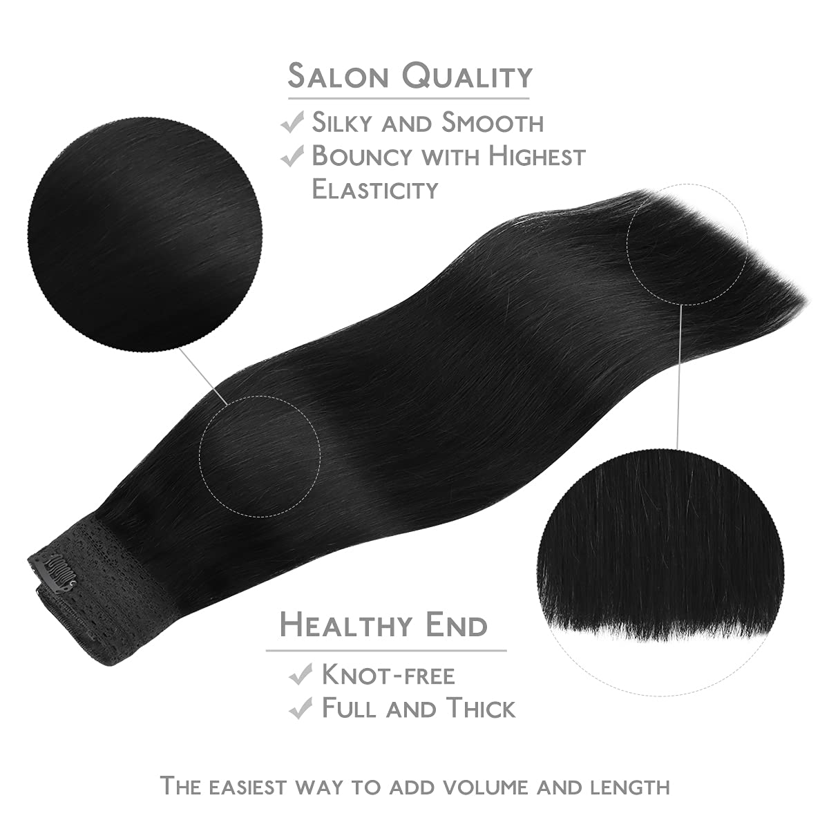 WENNALIFE Wire Hair Extensions (Increase 50% Lifespan) Real Human Hair 20 inch 110g Jet Black Remy Hair Extensions Invisible Transparent Wire Fish Line Hair Extensions Straight Real Hair Extensions