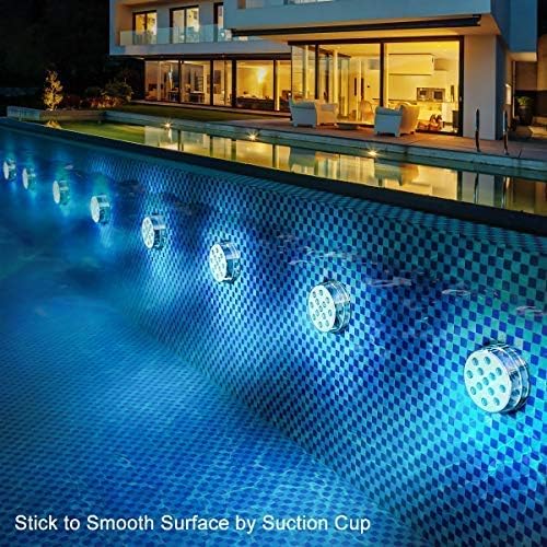 LOFTEK Submersible LED Lights with Remote, 13 LED Pool Lights for Inground Above Ground Pool with Magnets &10 Suction Cups,16 Color Changing Underwater Light for Ponds Battery Operated (4 Packs)
