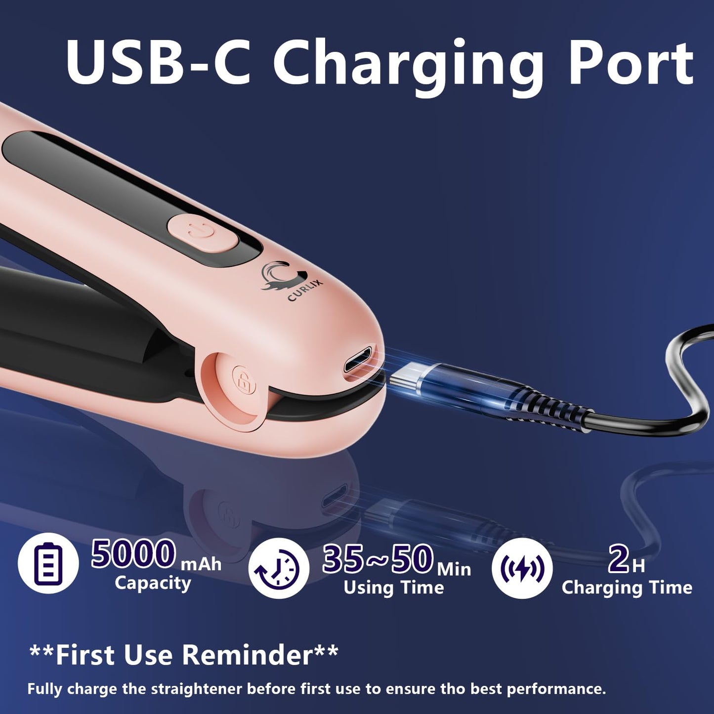 Curlix 2-in-1 Cordless Hair Straightener & Curler – Includes Carrying Pouch – Mini Travel Hair Straightener with LCD Display, USB-C Charging, 4 Temp Modes up to 420°F and Long Battery Life