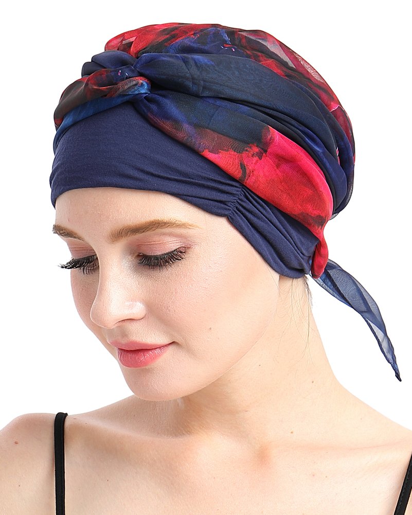 Chemo Scarf Easy Tie Lined Turban Hat for Cancer Women Patients Winter Red