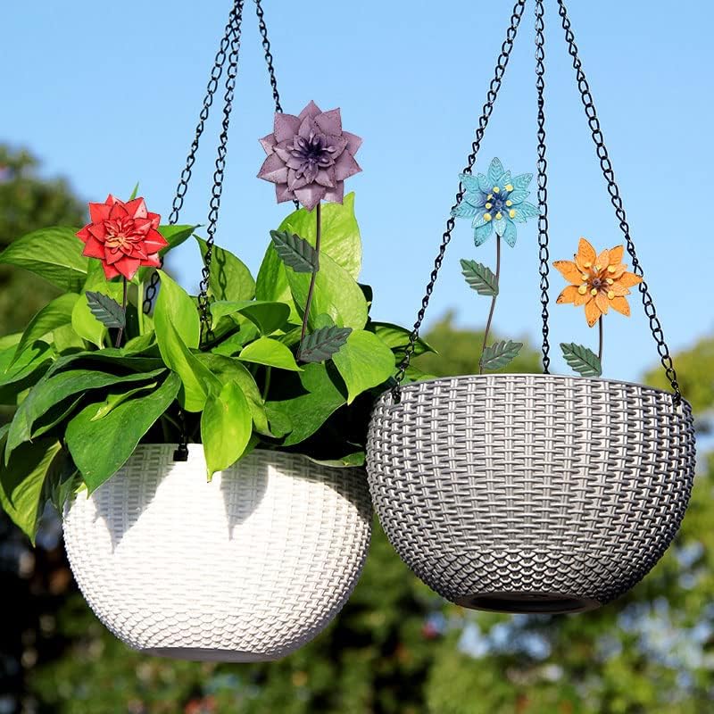YEAHOME Garden Decor for Outside, 6 Pack Flower Garden Stakes Outdoor Decor Metal Shaking Head Yard Art, Weather Proof Flower Stakes for Yard Porch Lawn Pathway Pot Decorations(Multi-Color)