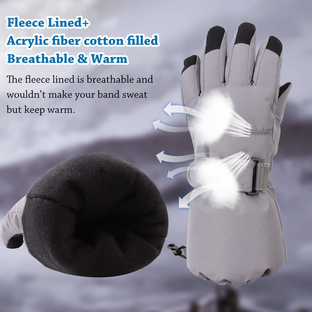 JANGANNSA Waterproof Children Ski Gloves Breathable Winter Mitten for Boys Girls Thinsulate Lined Kids Snowboard Glove 4-14Y (Navy+Gray, 4-6 Years)