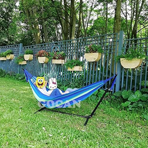 Brazilian Double Hammock 2 Person Extra Large 220x160cm Total Length 330cm Load 500lb Canvas Cotton Hammock for Patio Porch Garden Backyard Lounging Outdoor and Indoor(Blue/Green) XXL