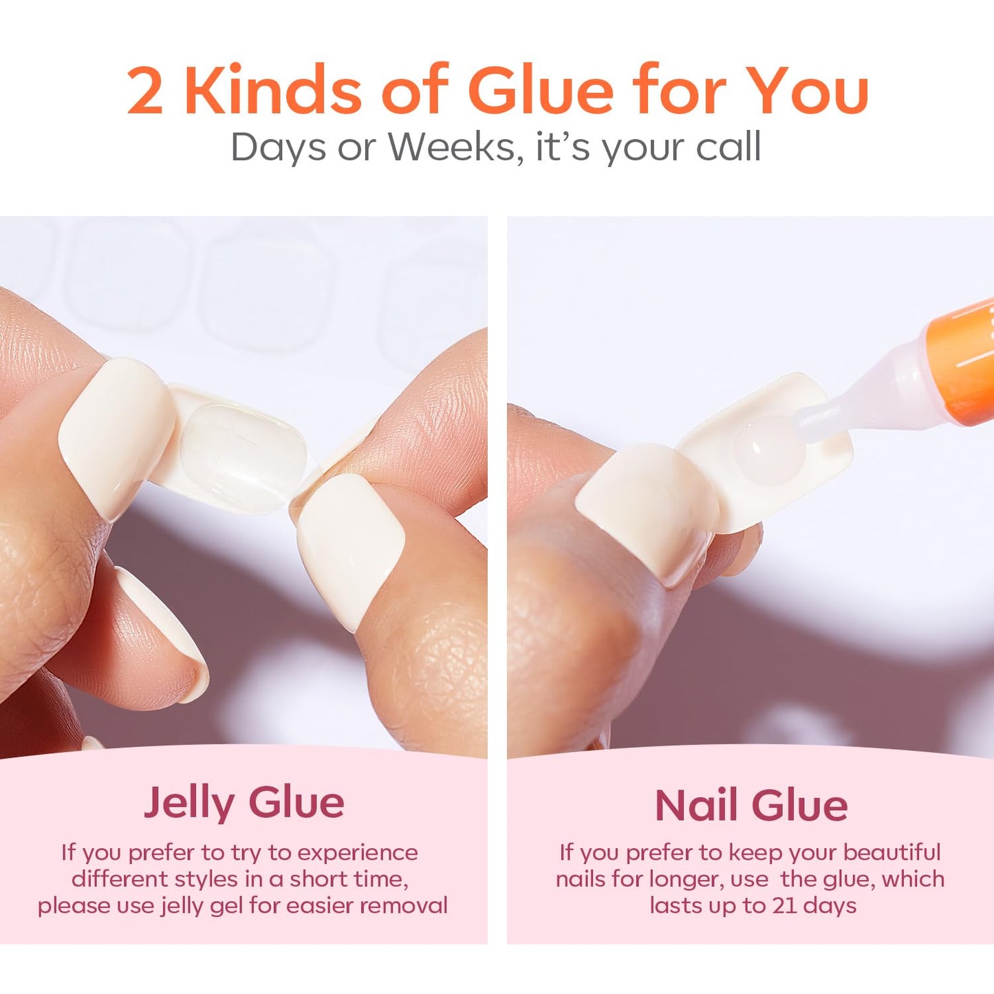 Modelones 32Pcs Peach Pink Press on Nails, Spring Easter Short Square Fake Nails, Reusable Nail Kit with Nail Glue Adhesive Tabs Mini Nail File, Nails Press Ons 16 Sizes