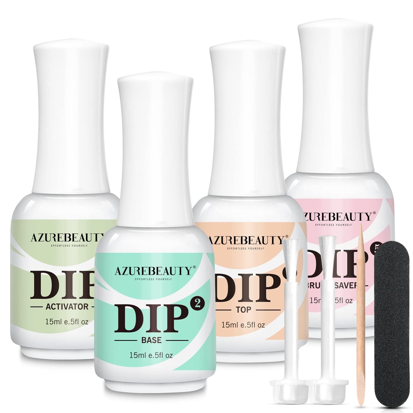 AZUREBEAUTY 4+4Pcs Dip Powder Liquid Set 15ml/0.5oz, with Base/Top Coat, Activator, Brush Saver, Nail File Dipping Powder Essential Tools for Dip Powder Nail Kit No Nail Lamp Needed
