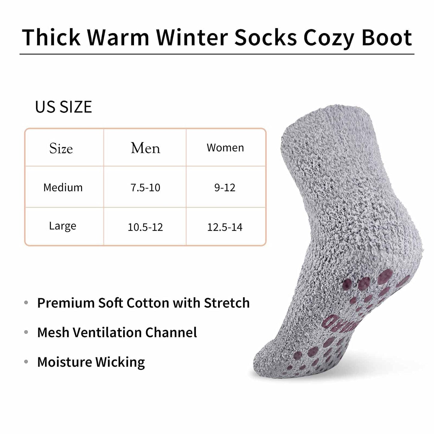 NOVAYARD 4 Pairs Non Slip Fuzzy Socks Hospital Slipper Crew Grip Cozy socks Men Women(Black+Grey,Medium)