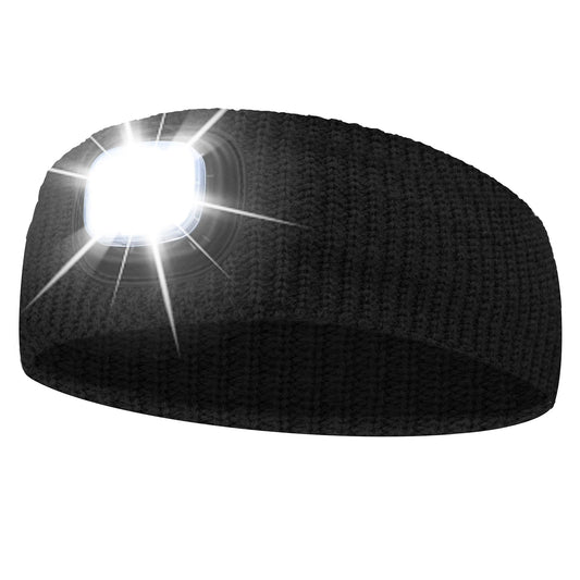 Hatlight LED Headband for Outdoor Sports,Type C Rechargeable Knit Hairband with a Light Winter Gifts for Men Women,Dog Walking,Camping,Outdoor Work,Cycling,Running in The Night