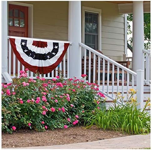 Homissor American Flag Bunting Outdoor 3x6 Ft USA US Pleated Fan Flag Embroidered Stars for Patriotic, Memorial Day, 4th of July Outside Banner