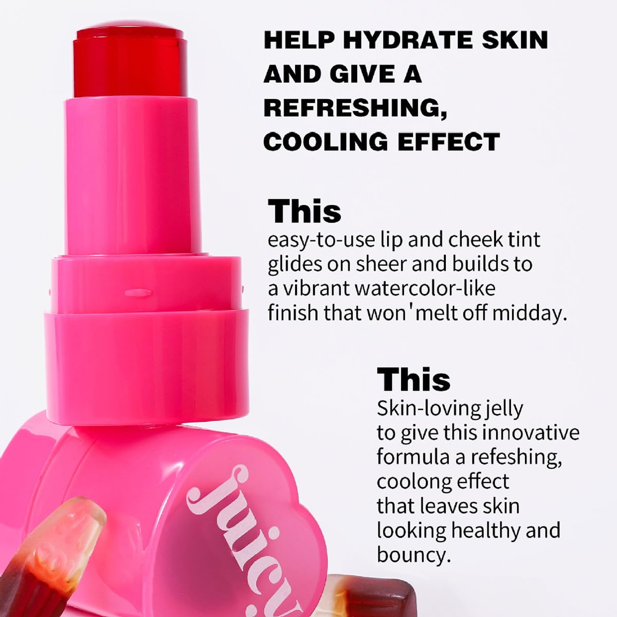 Multi-Use Water Jelly Tint Stick Sheer Lip & Cheek Stain Finish, 3-In-1 Cheek Blush & Eyeshadow & Lip Tinted Long-Lasting Moisture - 1,000+ Swipes Per Stick (# 05, 0.32oz)