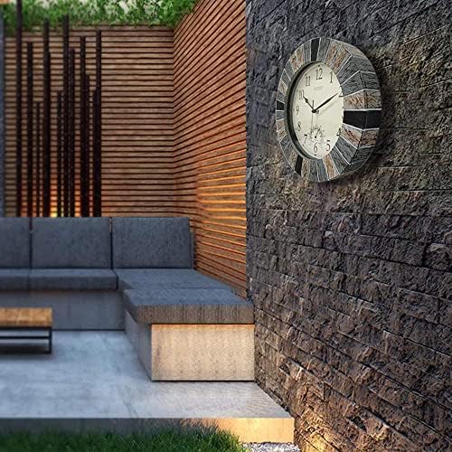 UMEXUS Outdoor Clock with Thermometer, 13 Inch Retro Large Waterproof Wall Clocks Indoor Silent Non-Ticking Battery Operated Weatherproof Decor for Garden Kitchen Bathroom Mother Gift