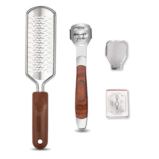 Colossal Foot Rasp & Wood Handle Callus Shaver (10 Replacement & 1 Foot File Heads), Pedicure Foot File Kit, Heel Scraper for Feet, Foot File Callus Remover