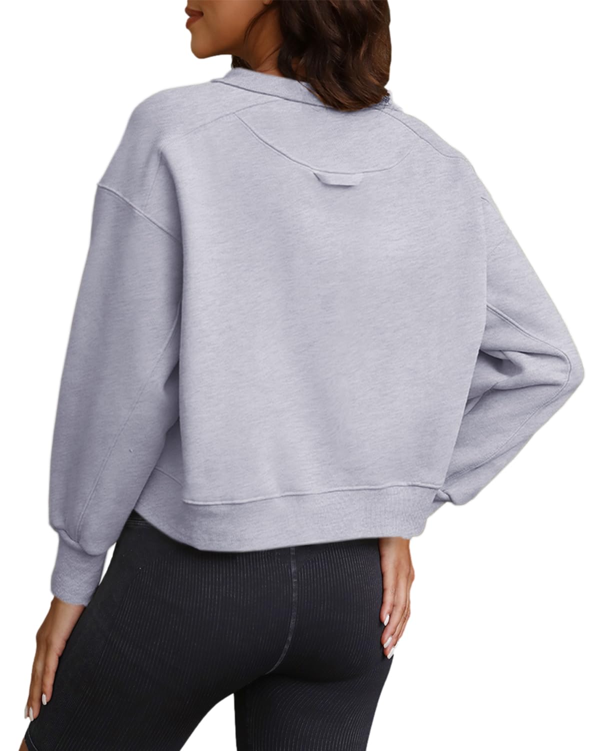 SENSERISE Womens Cropped Crewneck Sweatshirts Oversized Sweatshirt Fleece Pullover Crop Top Winter Fall Outfits (Cream Grey,L)