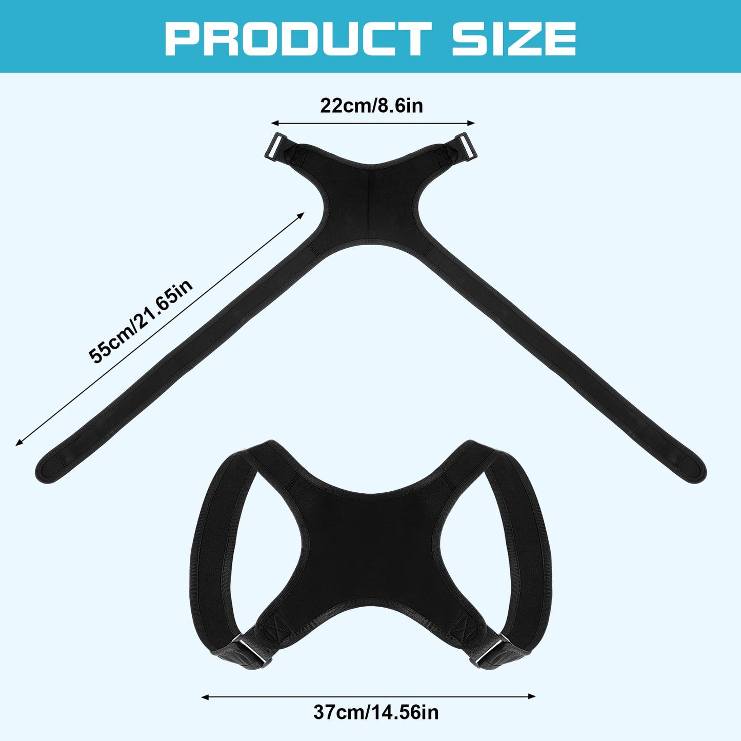 Geyoga 2 Pieces Posture Corrector for Women and Men, Adjustable Back Straightener, Neck Pain Relief, Breathable Shoulder Support, Posture Back Brace