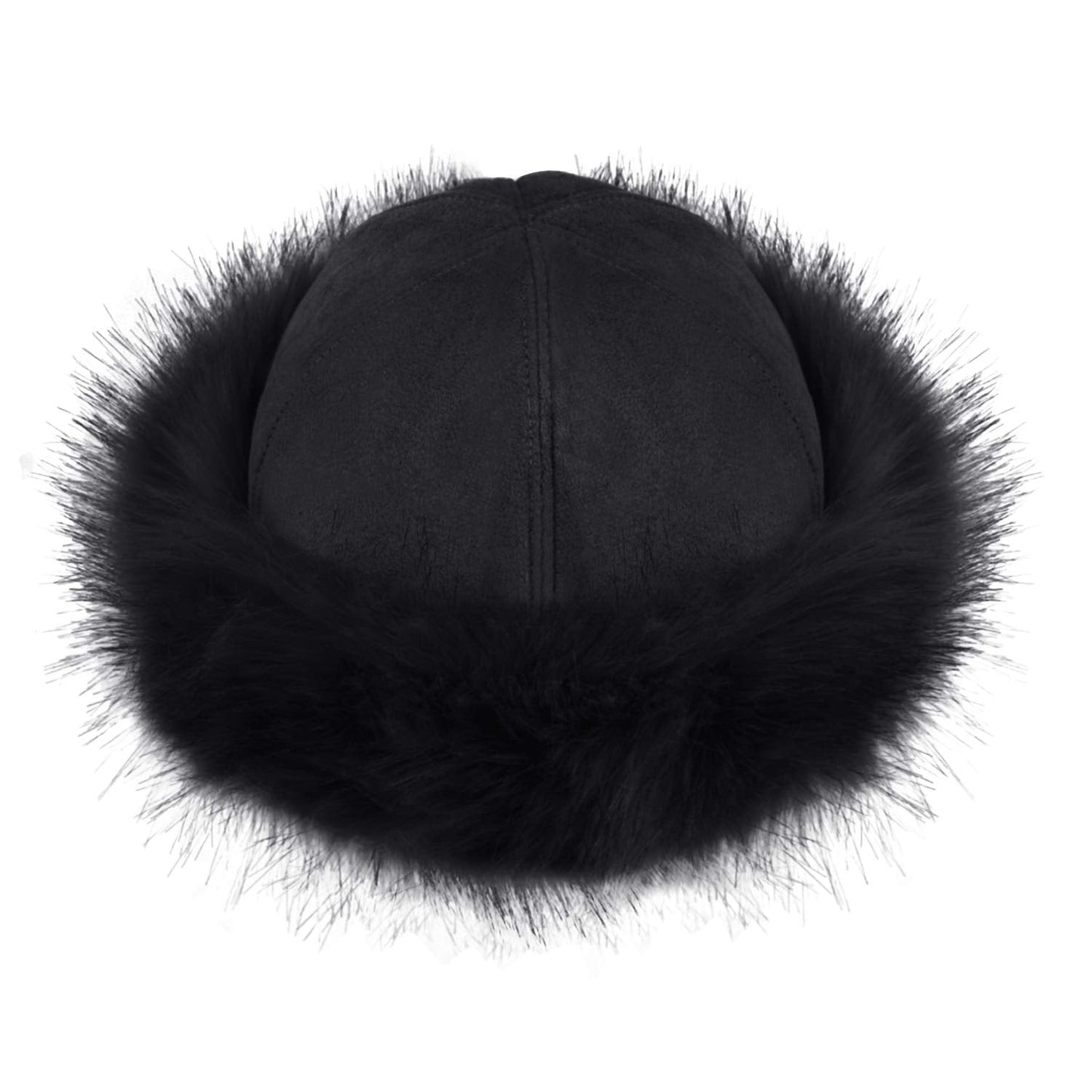 MioCloth Faux Fur Trimmed Beanie Hat Winter Warm Soft Classy Russian Hat for Women Girl Black