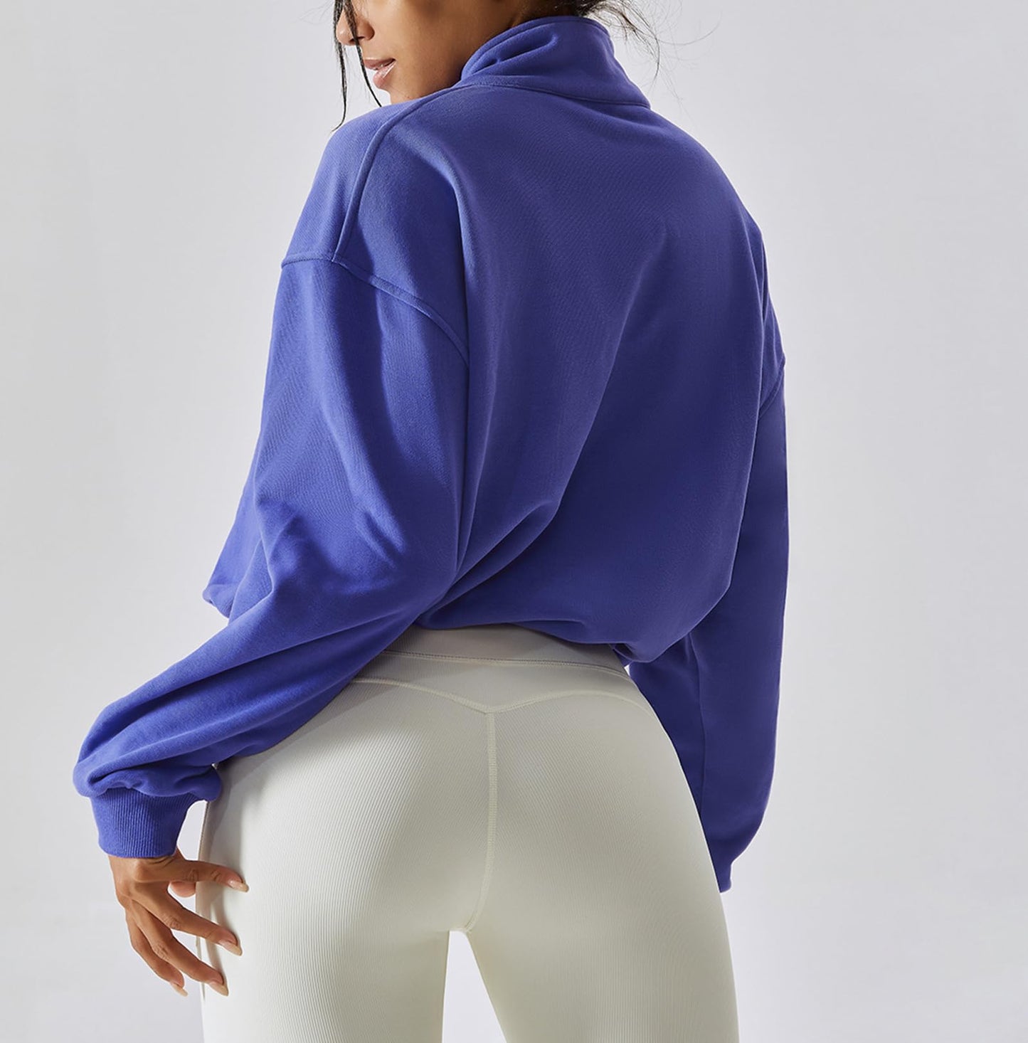 ABOCIW Cropped Sweatshirts for Women Half Zipper Long Sleeve Collar Pullover Crop Tops Y2K Fall Winter Workout Cute Athletic Hoodie Sweatshirt Cropped Jacket for Women Purple Medium