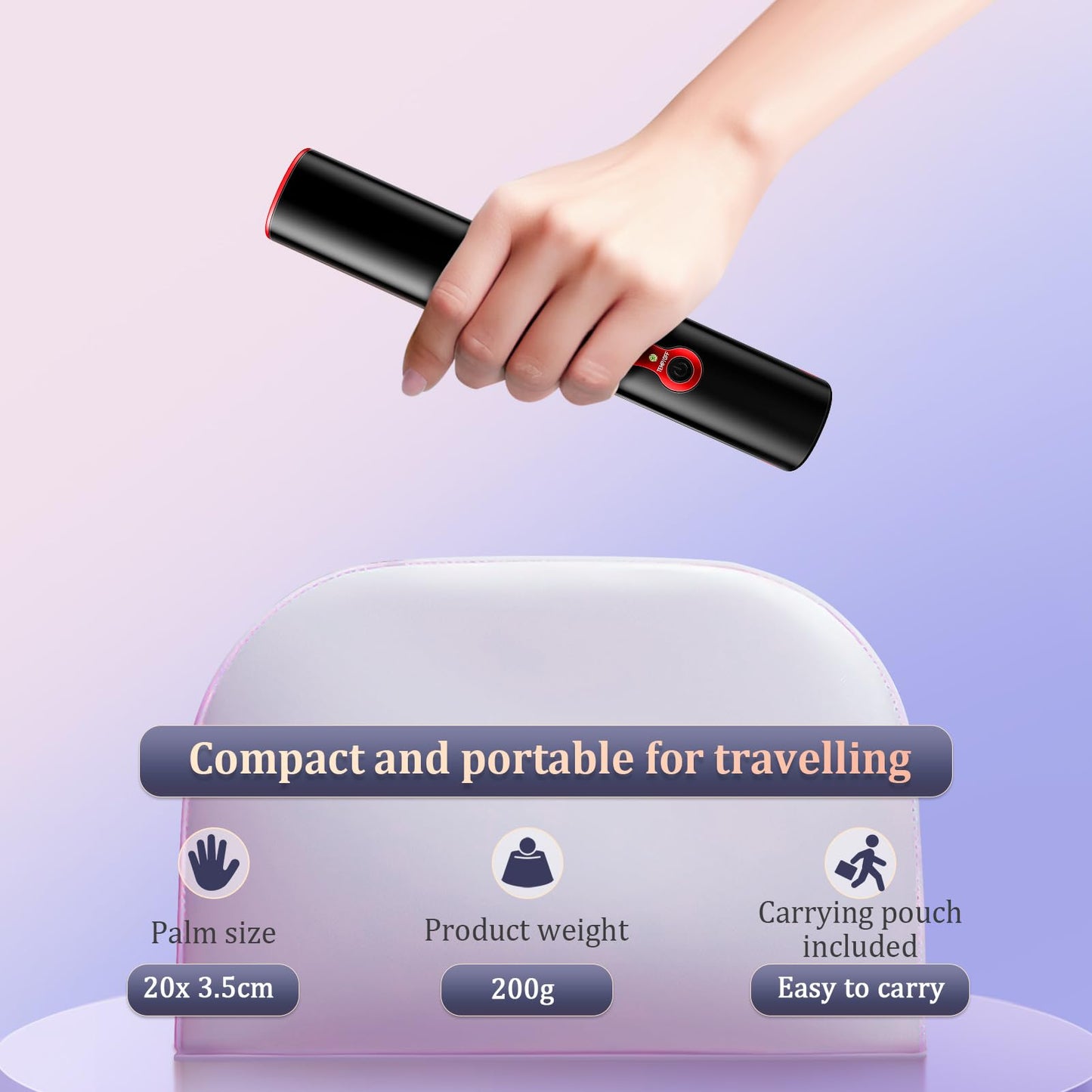 Cordless Titanium Hair Straightener and Curler, Mini Portable USB Rechargeable Fast Heat Up Flat Iron with 5V/5000mAh Battery, Anti-Scald 3-Level for Swift, Smooth and Glossy Hair, Travel Size (Black)