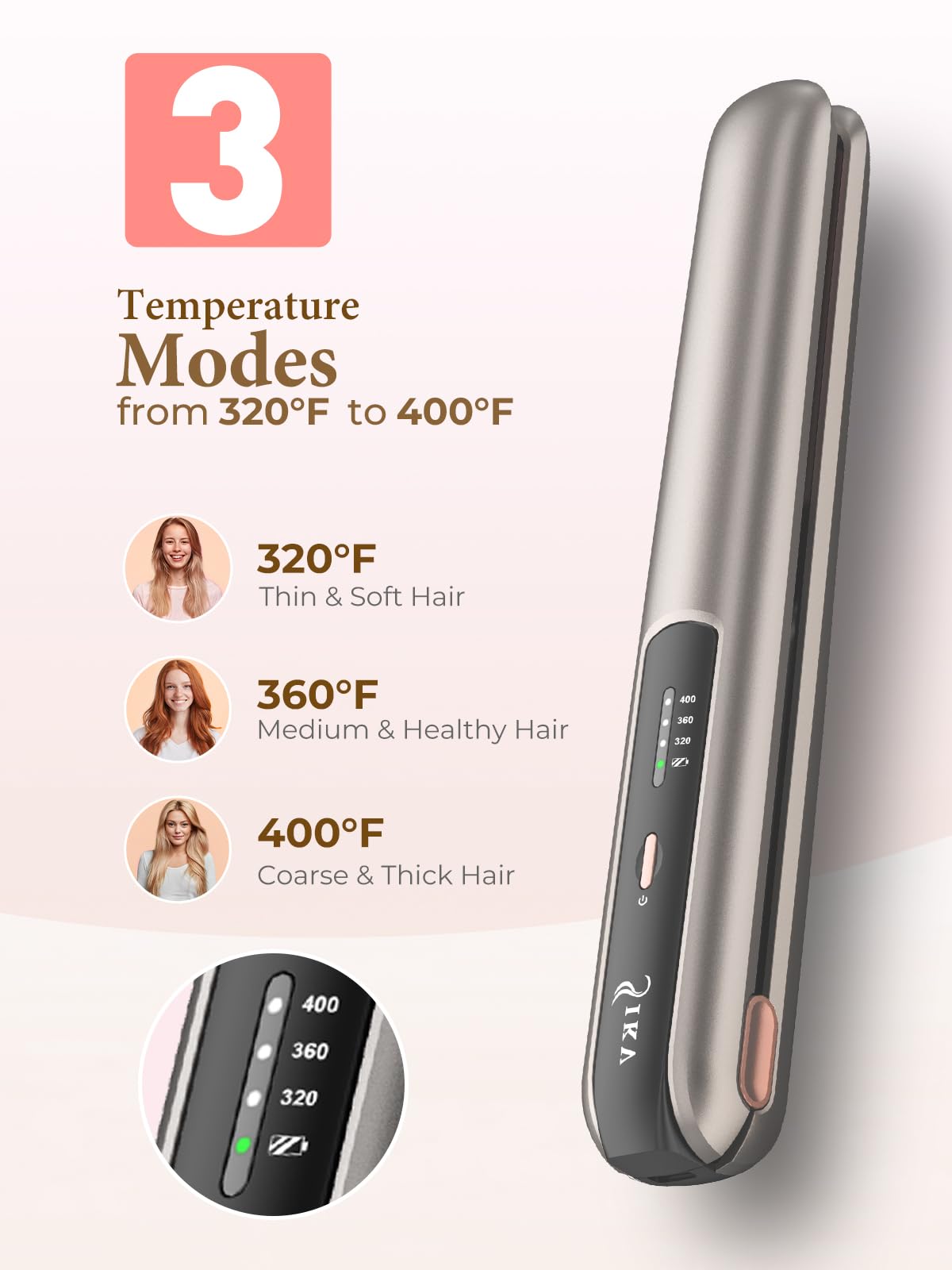 2-in-1 Cordless Hair Straightener and Curler, Portable Mini Flat Iron with Rechargeable, Wireless Curling Iron for Travel, Gold