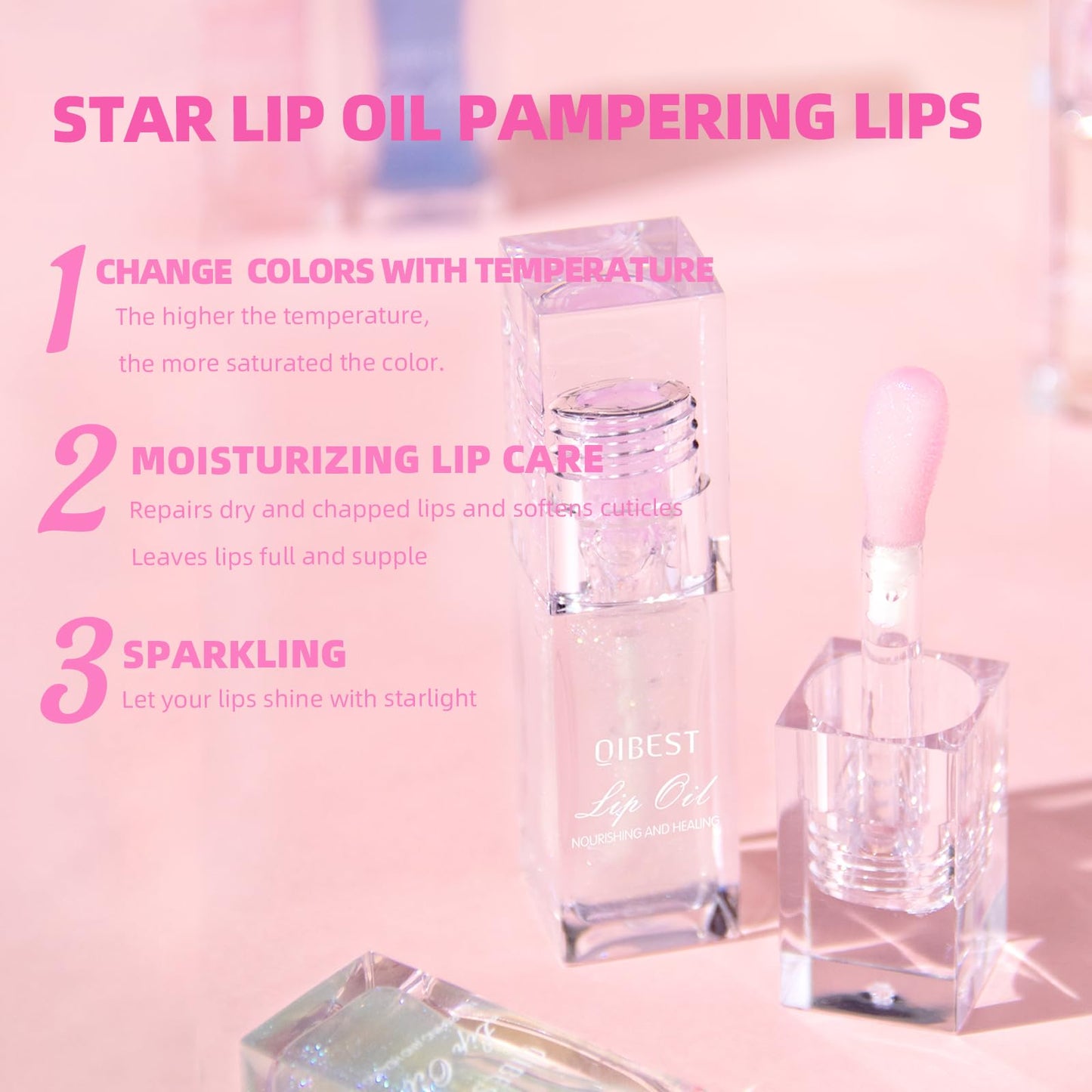 BANGFENG Magic Color Changing Moisturizing Lip Glow Oil + Plumping Lipstick, Hydrating Lip Gloss Balm, Transparent Lip Care, Non-Sticky Fresh Texture Lip Oil (Clear to Pink)