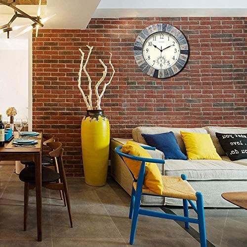 OCEST 13 Inch Large Outdoor Indoor Clock, Waterproof Wall Clock with Thermometer, Weather-Resistant Non-Ticking Battery Operated Decor for Patio, Pool, Lanai, Fence, Porch, Garden(Brown)