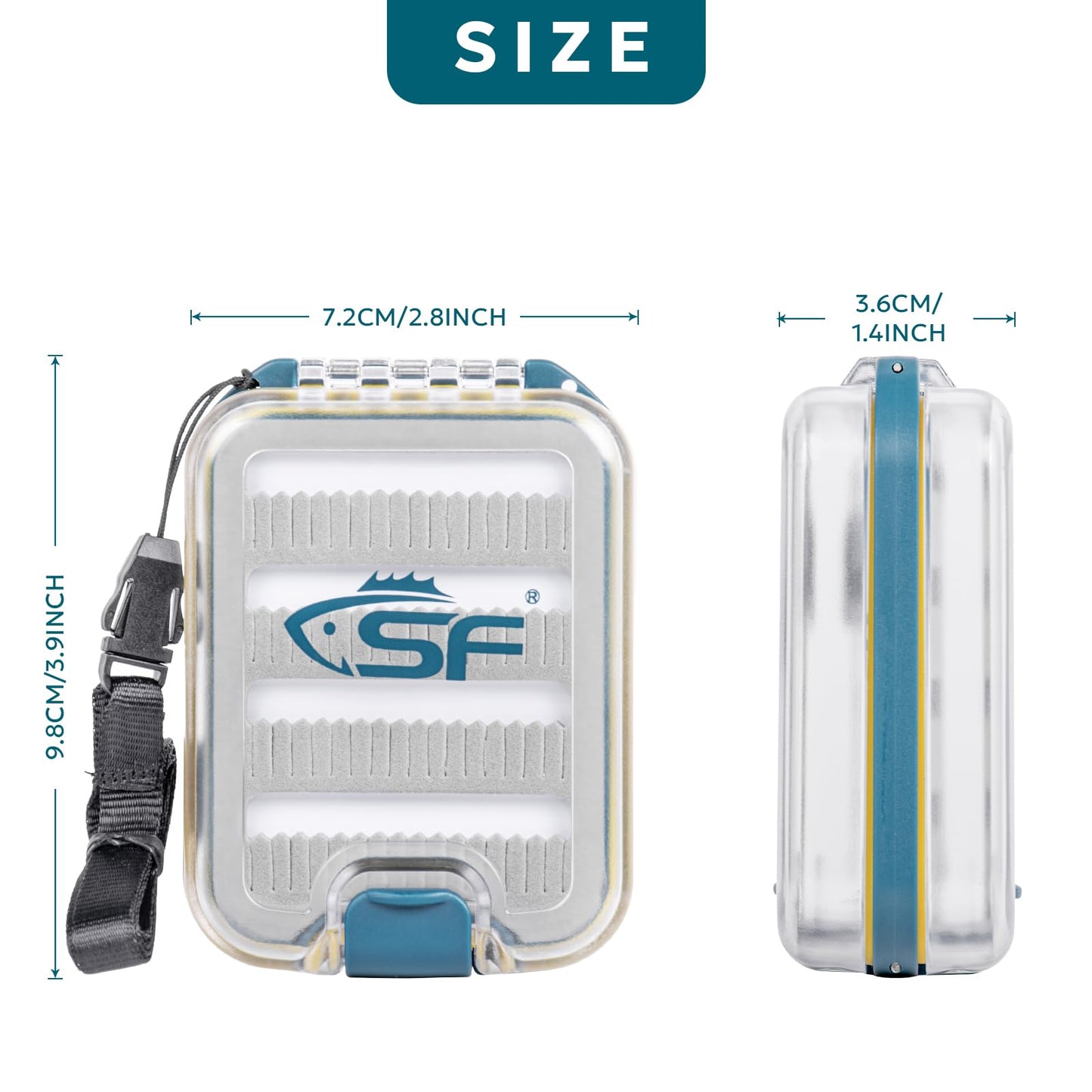 SF Plastic Waterproof Pocket Fly Fishing Box Double Side Clear Lid Slit Foam with Lanyard Mini Fly Box