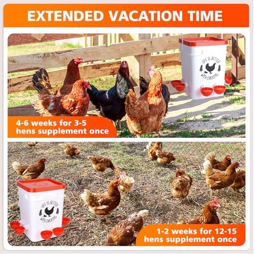 Tgeyd Chicken Waterer 5 Gallon, with 6 Enlarge Automatic Water Cups, Large Cicken Waterer for Chicken Duck and Goose