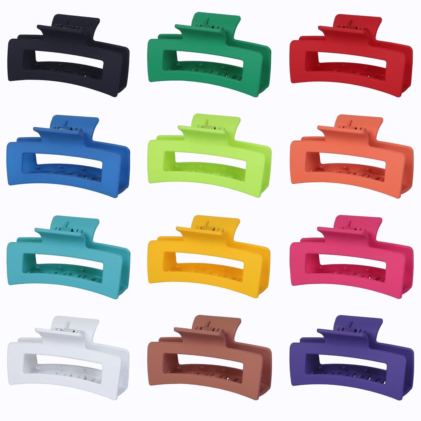 Sisiaipu 3.5 Inch Medium Hair Accessories: 12 Pcs Square Jaw Clips for Thick and Thin Hair - Rectangular Bulk Clips for Women and Girls - Dopamine