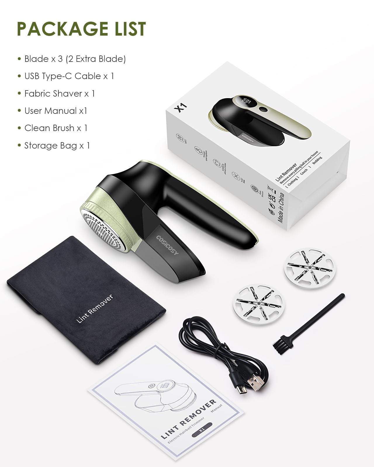 Fabric Shaver Rechargeable, Cosicosy Electric Lint Remover Shaver with 3 Blades & Digital Display, Electric Defuzzer Fabric Shaver Fuzz Remover for Clothing Couch Furniture Carpet