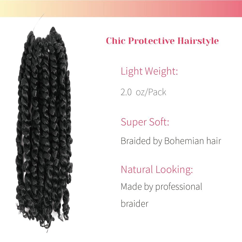The BOHOBABE Pre-twisted Passion Twist Crochet Hair 14 Inch Short Pre-looped Crochet Passion Twist Braiding Hair 8 Packs (1#) 1#(Jet Black)