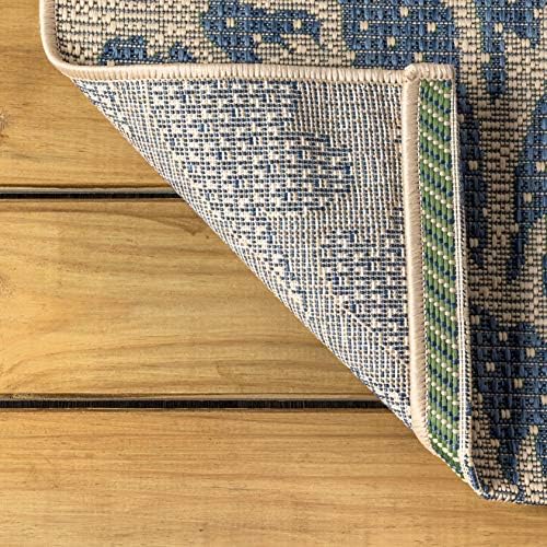 JONATHAN Y SMB110B-5 Zinnia Modern Floral Textured Weave Indoor Outdoor Area-Rug Bohemian Coastal Easy-Cleaning Bedroom Kitchen Backyard Patio Non Shedding, 5 X 8, Navy/Green