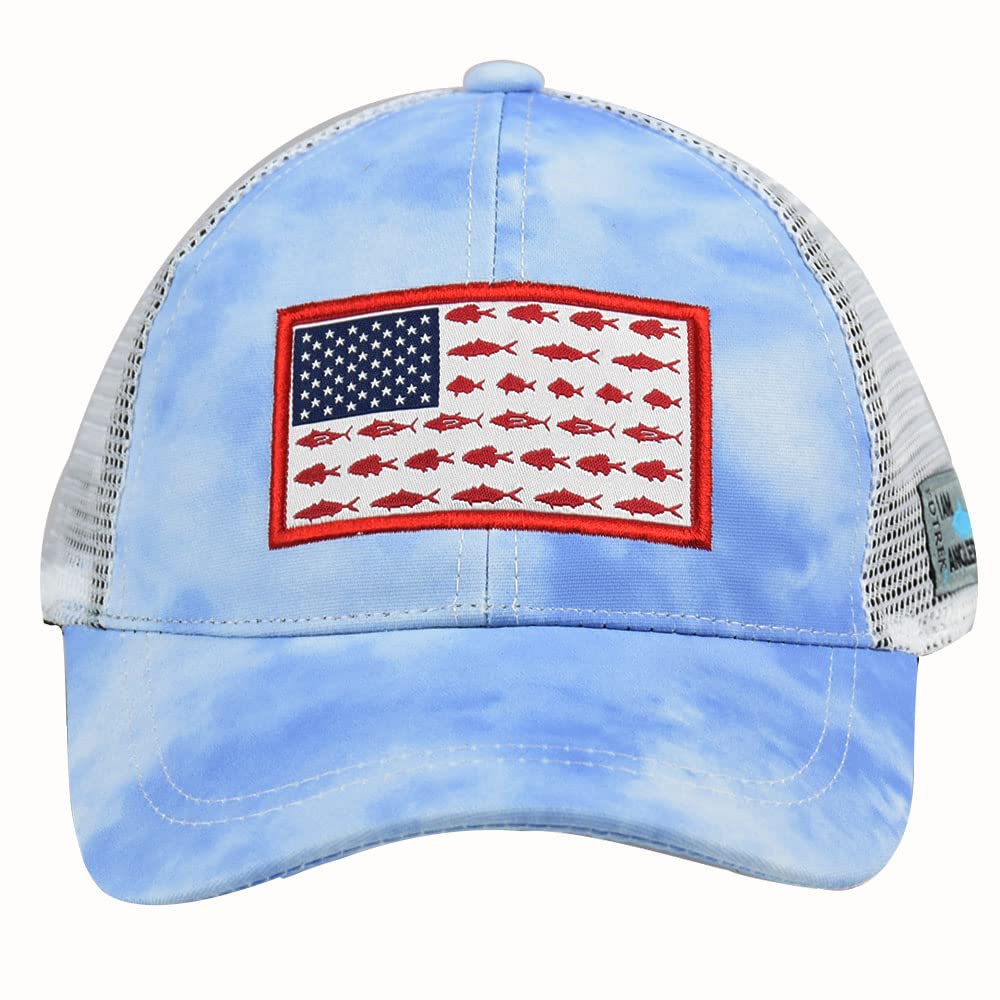 EDTREK Elite Youth Performance Mesh Hat - Boys Girls Hunting Hat and Fishing Hat (Fusion Blue with Flag)
