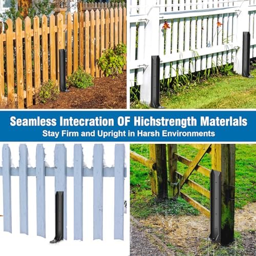 4 Pcs Fence Post Repair Kit, Heavy Duty Fence Post Anchor Ground Stakes for Repair Tilted, Broken Wood Support