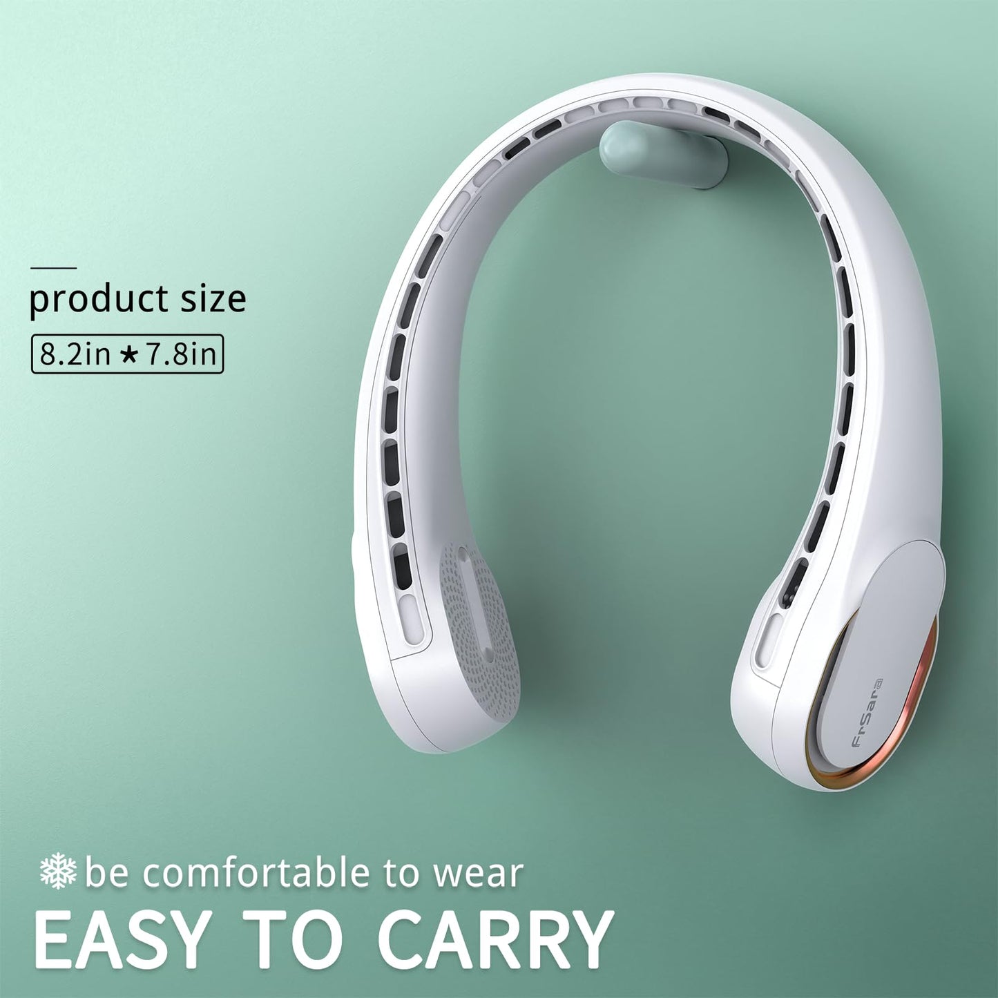 FrSara Neck Fan, Portable Personal Fan Strong Wind, 5200mAh, Air Volume,360° Cooling, No Hair Twisting, Air Volume On 2 Sides, Non-Slip, Quick Charge, Long Use Time, Gift for Father, Dad, Women