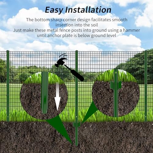 Fence Posts 5 Feet, Pack of 10, 3-4-5-6-7Ft Heavy Duty Garden Metal Steel Fence Post with U-Channel, No Dig Steel U Post Fencing for Lawn, Garden
