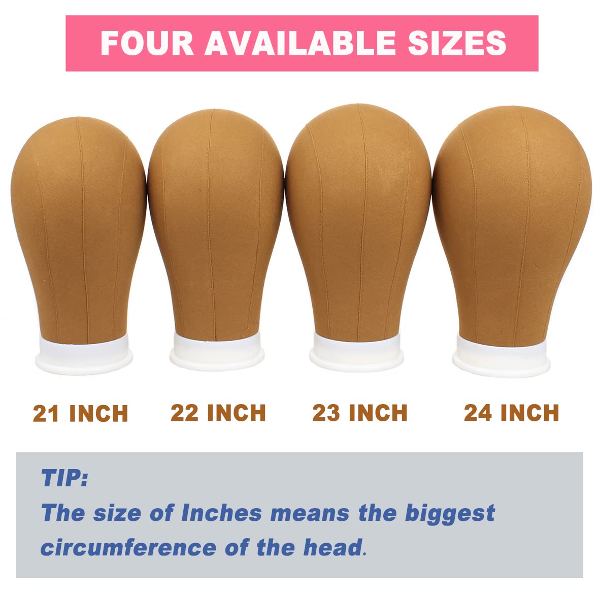 Leeven 21"-24" Canvas Block Head for Wig Poly Canvas Wig Head With Stand Brown Mannequin Head for Wig Styling Making Display Manikin Head With Wig Cap T-Pins C-needles C clamp Hair Clips 23 Inch
