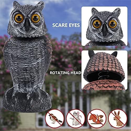 Hausse 2 Pack Fake Owl Decoys to Scare Birds Away, Rotating Head Plastic Owl Bird Deterrents, 10.6 Inch Height Bird Scarecrow Nature Enemy Horned Pest Repellent for Outdoor Garden Yard