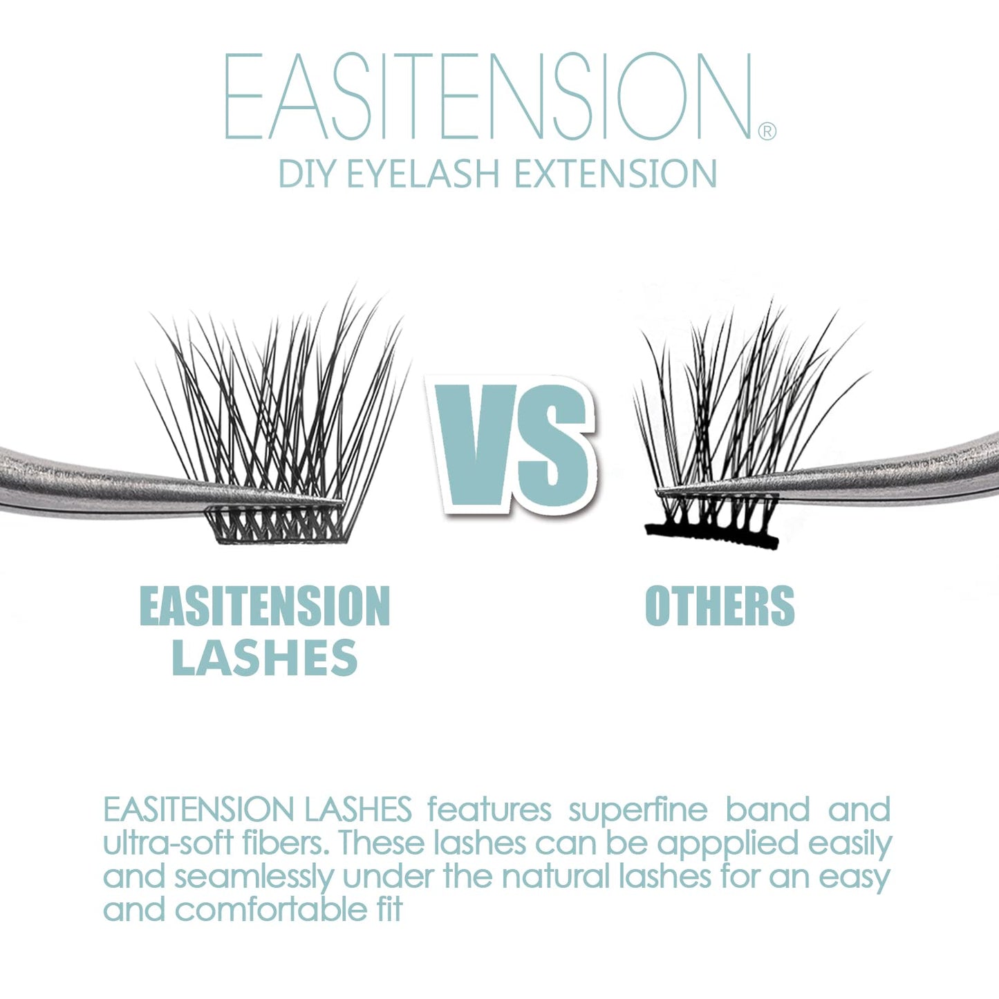 DIY Eyelash Extension, 3D Effect Glue Bonded Band Individual Lash 48 Clusters Volume Lashes Set, Home Eyelash Extension, C curl Lashes Pack 10MM-Volume-48 Clusters