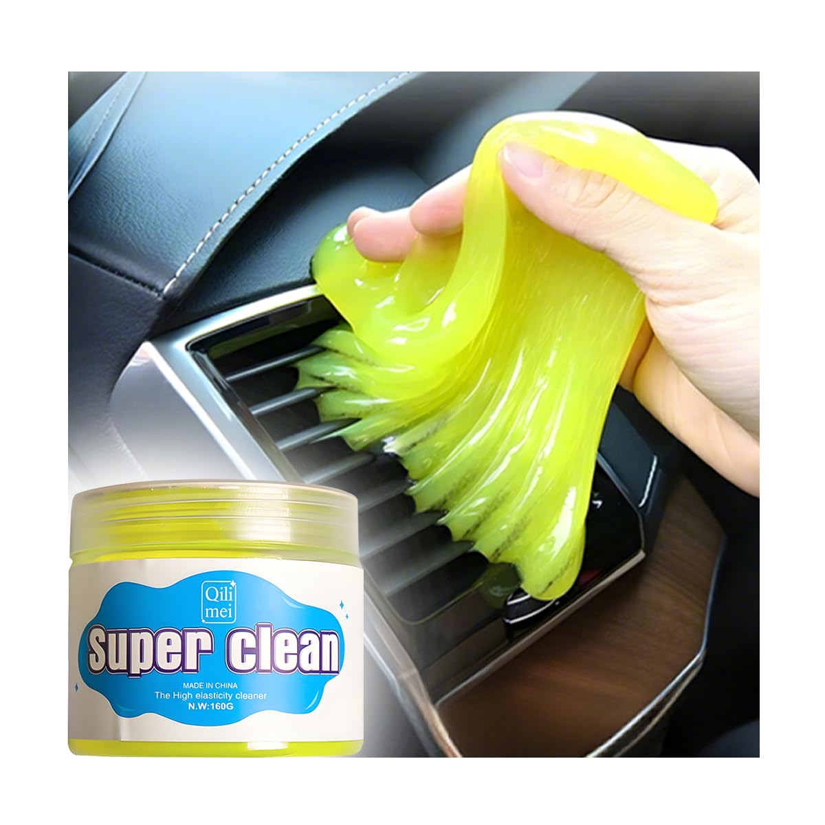 FALVFUN Car Cleaning Gel, Reusable Vehicle Air Vent Crevice Detailing Putty, Automotive Interior Detail Slime Cleaner Removal Tool Kit Accessories, Universal for SUV, Sedan, Truck (Yellow)