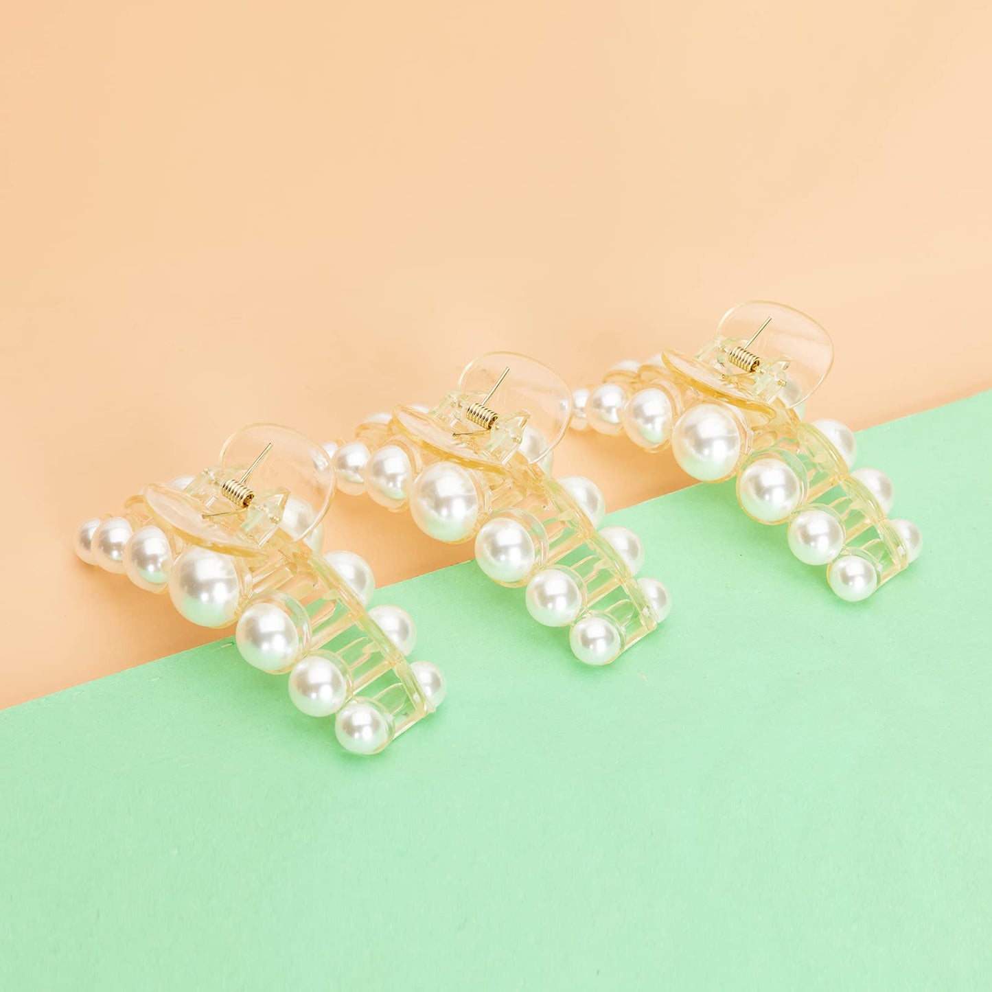 Agirlvct Big Hair Claw Clip,4.33 inch for Women,7 Pearls Barrettes Birthday Gift for Girls Daughter Girlfriend Thick Curly Hair Strong Hold Nonslip(3 Pcs)