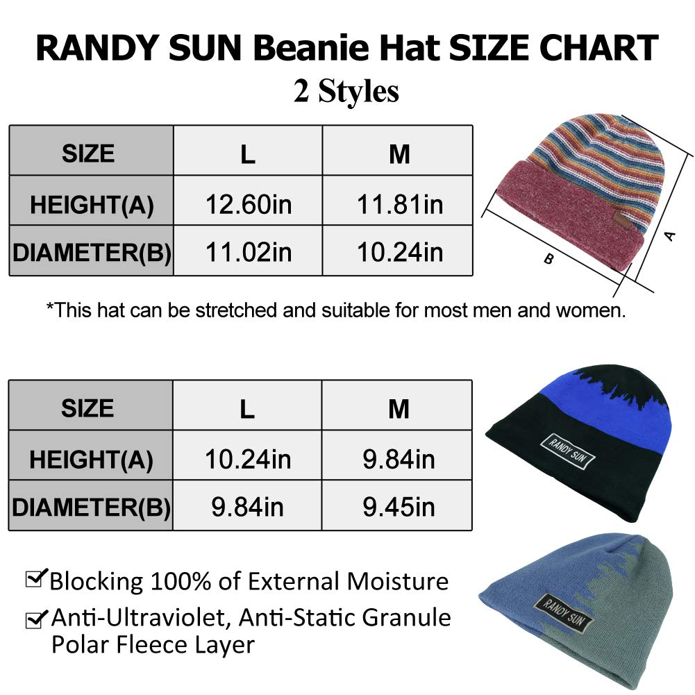 RANDY SUN Waterproof Winter Sports Fleece Thermal Winter Hat, Stylish Unisex Cap Casual Beanies Knitted Chic Skull Cap(Grey and Blue Large)