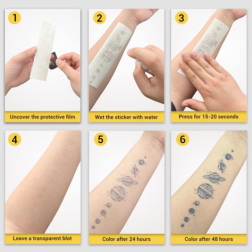 INKARTLINK Tattoo Tech, 2 Sheets Medium Semi Permanent Tattoo, Temporary Tattoos, Last 1-2 Weeks, Waterproof, Realistic Look, No Adhesive, No Reflection (Sun and Moon Design)