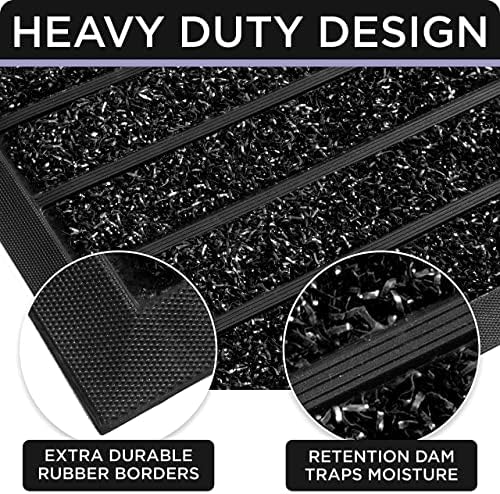 ubdyo Extra Durable Door Mat - Dirt Trapping Outdoor Welcome Mats - Non-Slip Outdoor Indoor Entrance - Low Profile Front Doormat (30" x 17", Bright Black)
