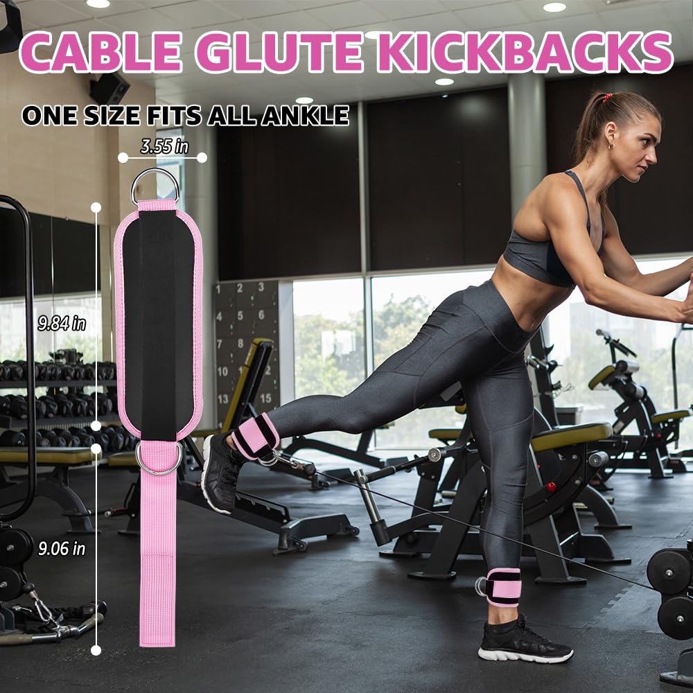 Anemeeoke Fitness Ankle Straps for Cable Machine, Kickbacks Glute Workouts, Lower Body Exercises, Adjustable Leg Straps with Neoprene Padding Men Women(Pink)