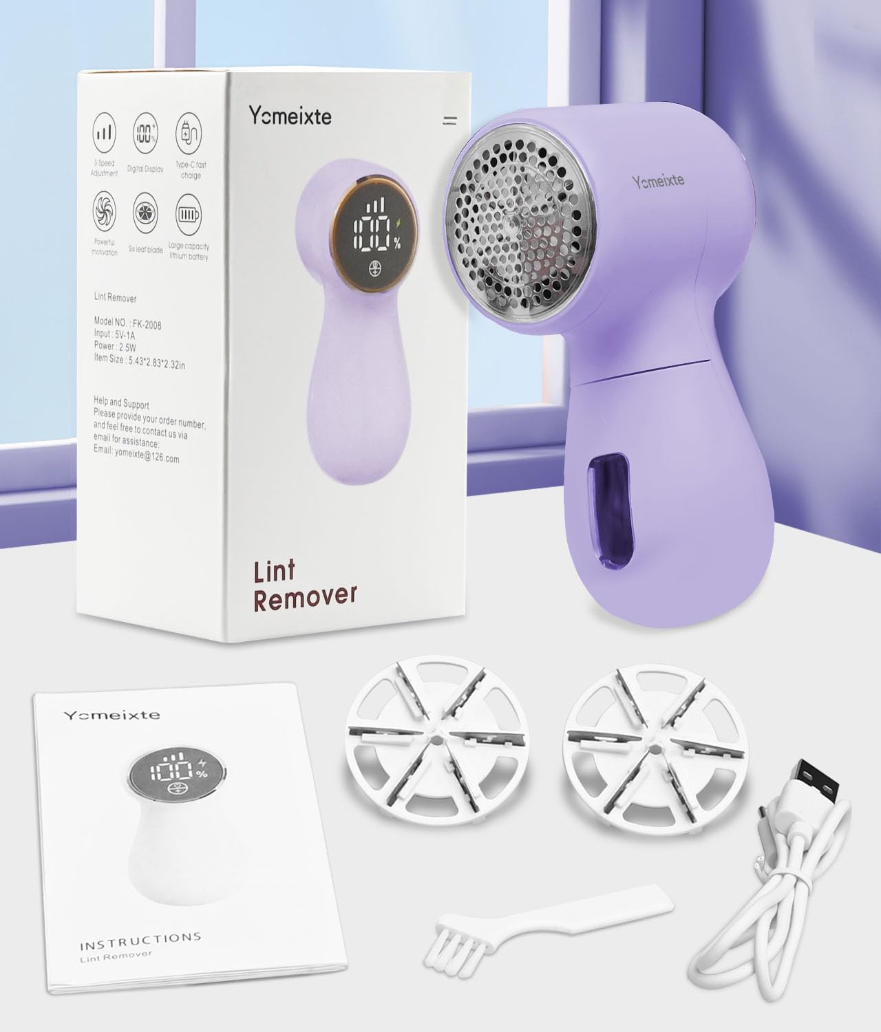 Rechargeable Fabric Shaver and Lint Remover, Electric Sweater Defuzzer with 2 Replaceable Stainless Steel 6-Leaf Blades, Portable Sweater Shaver for Clothes with Removable Bin