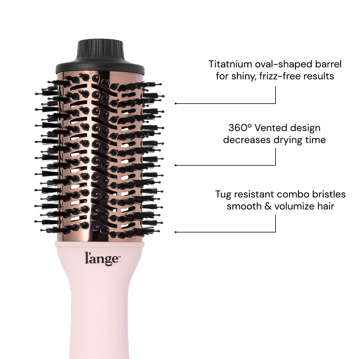 L'ANGE HAIR Le Volume 2-in-1 Titanium Blow Dryer Brush | Hot Air Brush for Hair Drying & Styling | Ionic Oval Barrel for Smooth, Frizz-Free Volume | (Blush – 60mm)