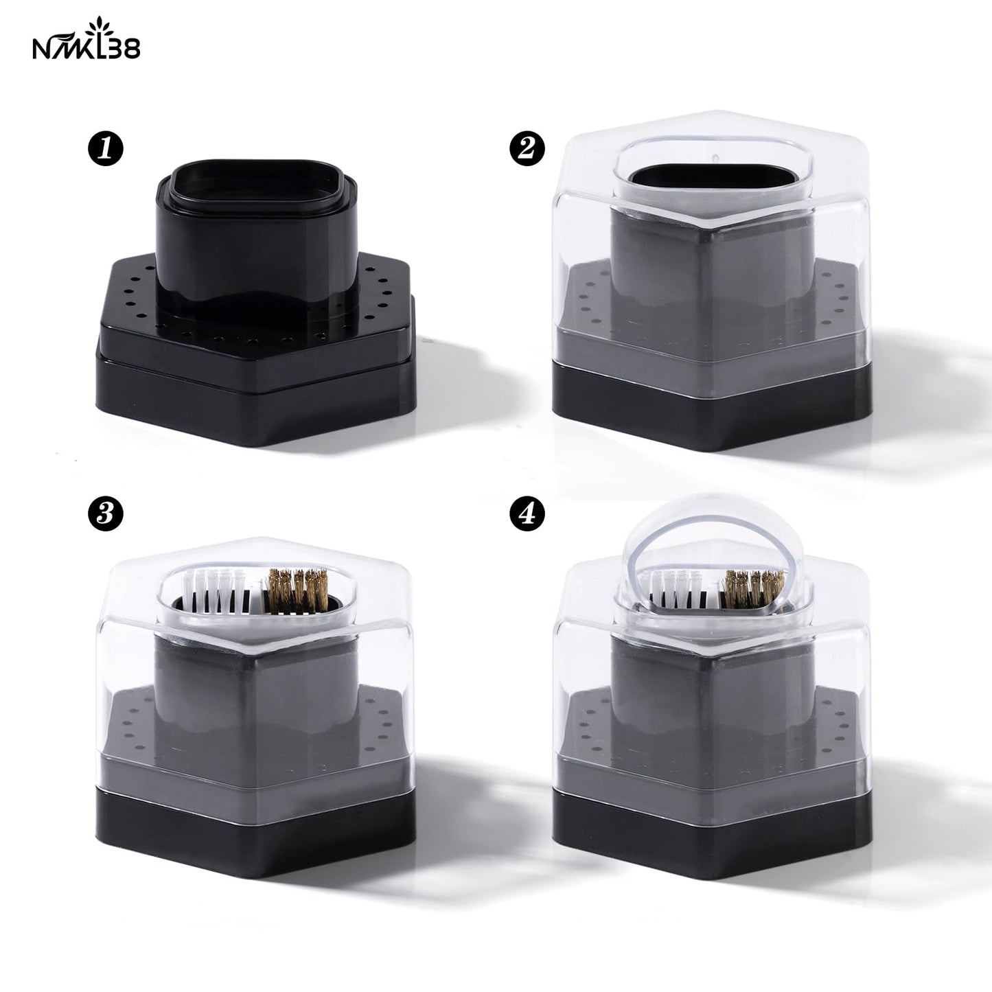 NMKL38 2 in 1 Nail Drill Bits Holder Nail Drill Bits Cleaning Brush Detachable Case 24 Holes Nail Drill Stand Display Organizer Dustproof Box for Nail Manicure Tools (Black)