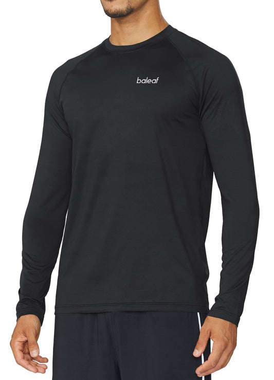 BALEAF Men's Long Sleeve Running Shirts Quick Dry Workout Shirts Athletic T-Shirts Lightweight Soft Fishing Tee Tops Black Size L