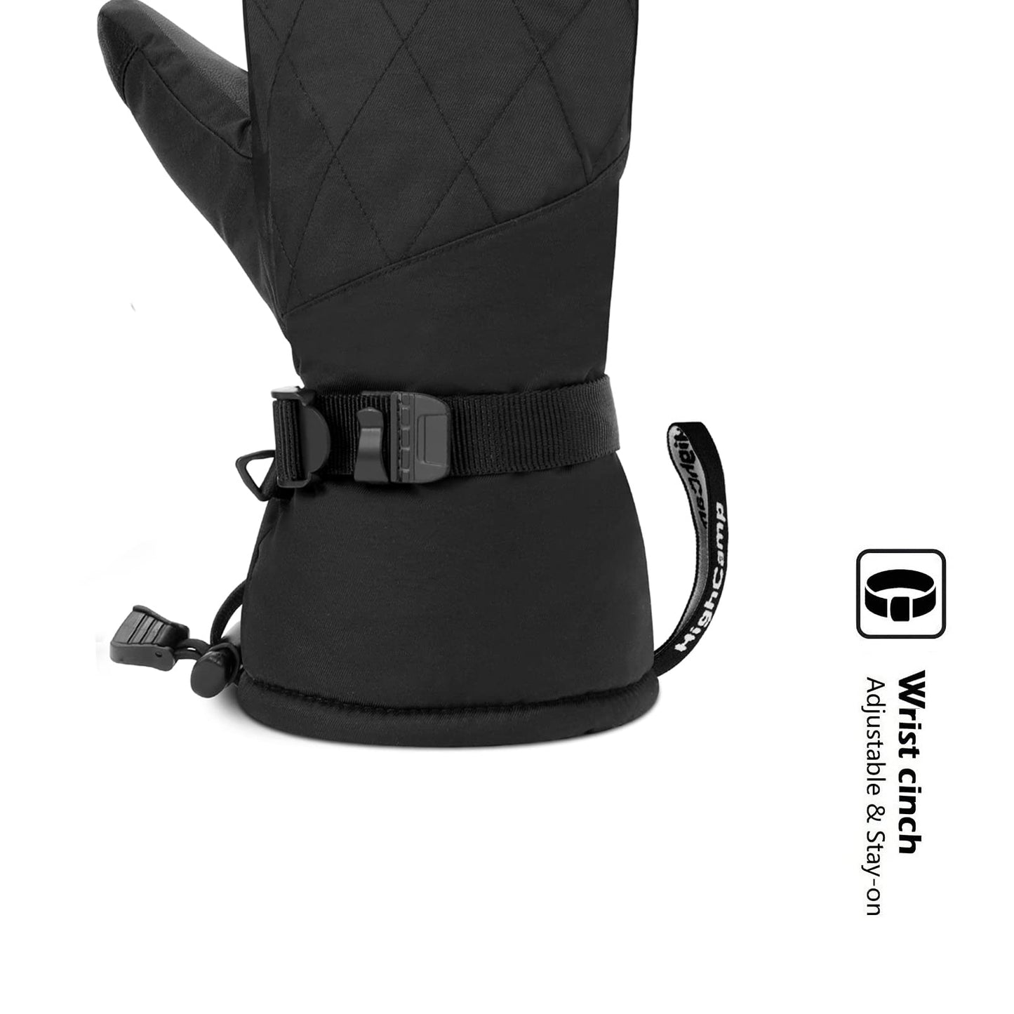 HIGHCAMP Women Ski Snow Mittens, Warm Waterproof Insulated Ski Gloves for Cold Weather Skiing & Snowboarding,(Black,S)