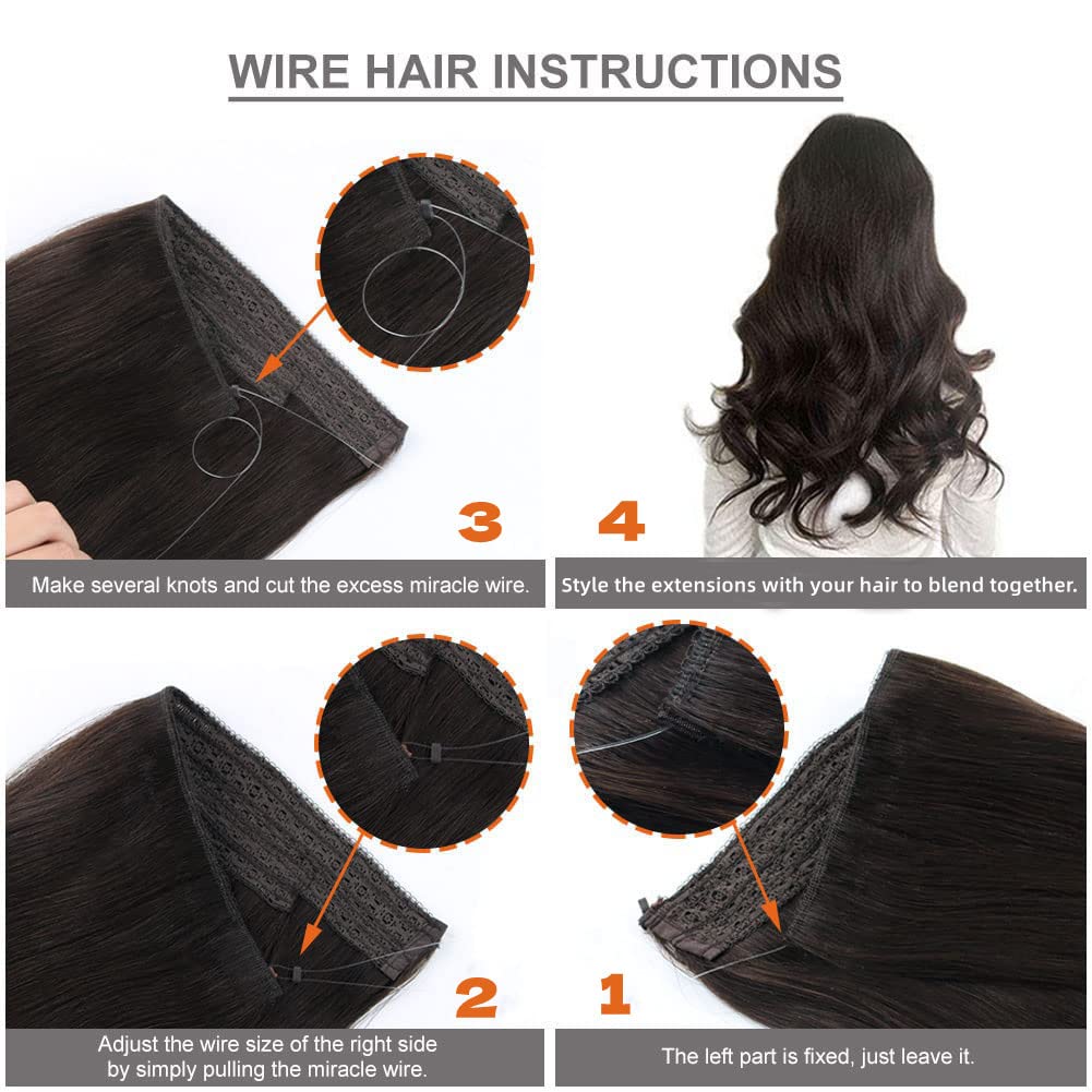 Sassina Invisible Wire Hair Extensions Real Human Hair with Transparent Wire Adjustable Size Secure Clips Natural Straight Secret Miracle Hairpiece, #18 12 Inch 80 Gram